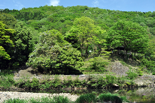 出雲湯村温泉の周辺、天が淵公園の全景　雲南市吉田町方面から撮影した。